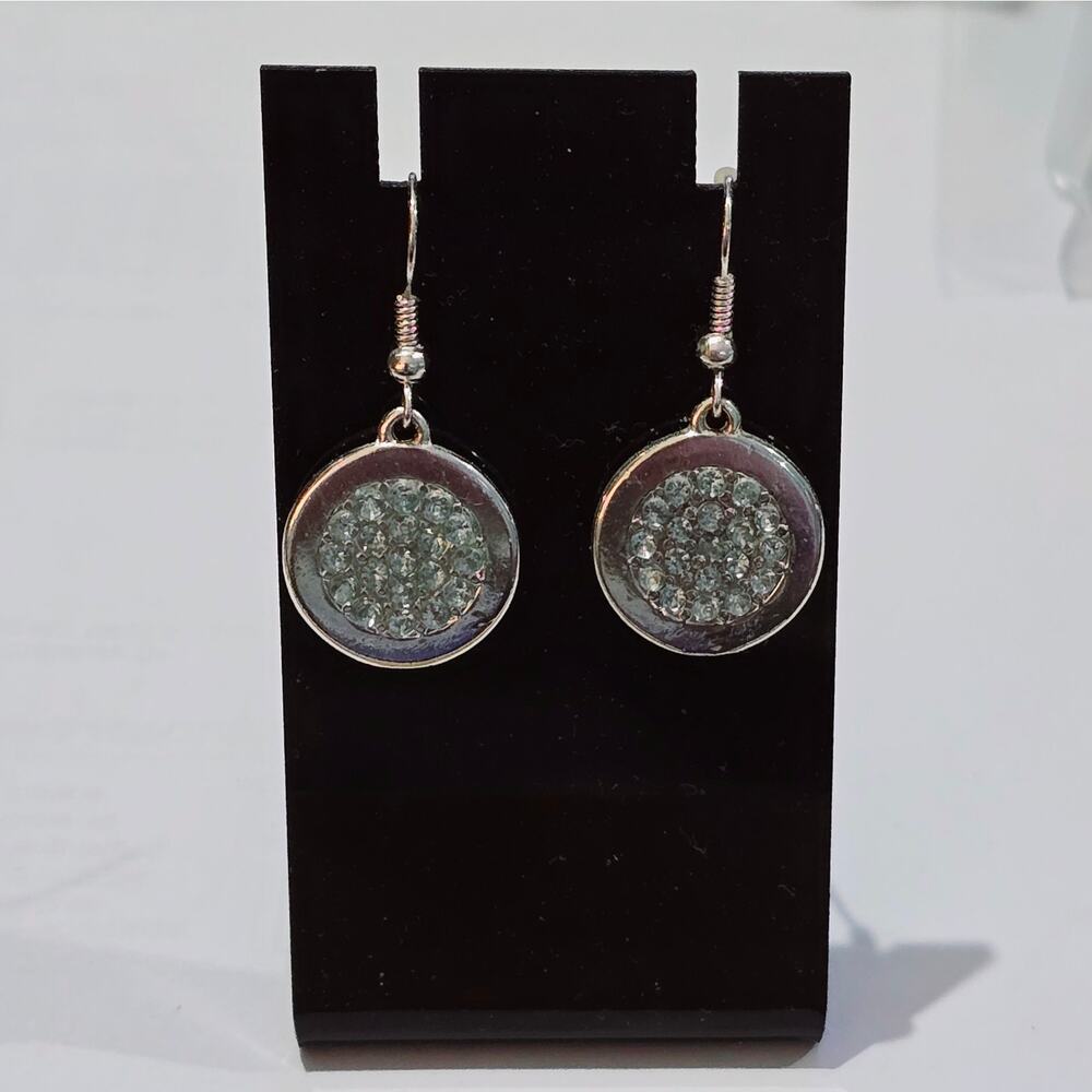 Silver Dangle Earrings with Light Blue Stones Double Sided NWOT